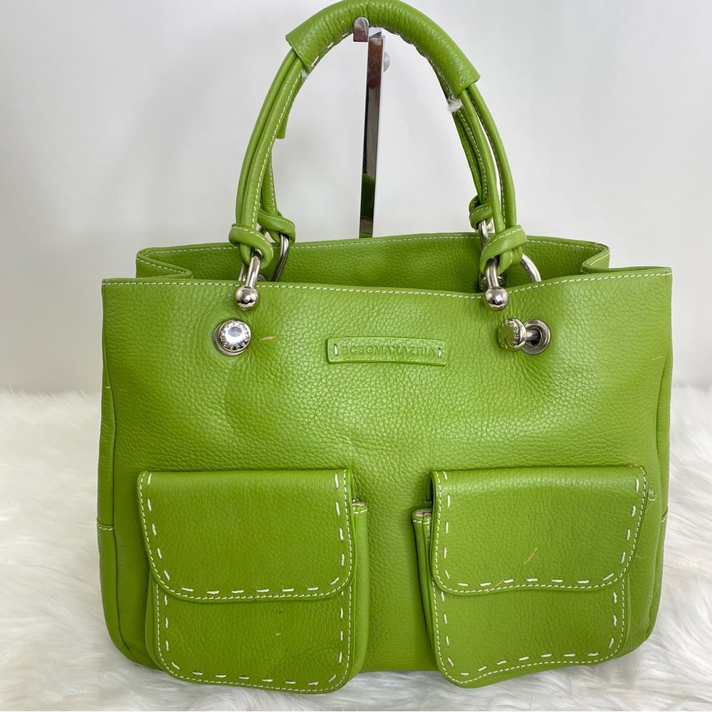 BCBGMaxAzria Green Pebbled Leather Tote Bag
